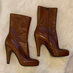 Prada Cognac Brown Italian Vero Cuoio Leather High Heeled Boots Size 36